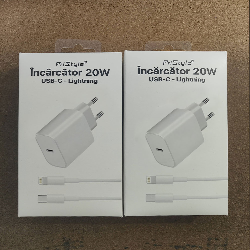 Incarcator pentru orice model de phone si pad, cablu lightning - usb c si adaptor 20w, pristyle