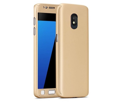 Husa full cover 360 (fata + spate + geam sticla) pentru samsung galaxy j5 (2017), gold