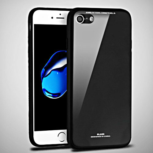 Husa compatibila cu apple iphone 8, back glass mystyle, husa cu sticla securizata spate, neagra