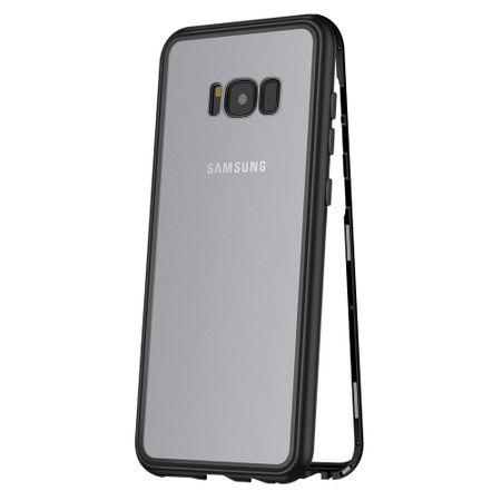 Husa compatibila cu samsung galaxy s8 plus magnetica black, mystyle perfect fit cu spate de sticla securizata premium
