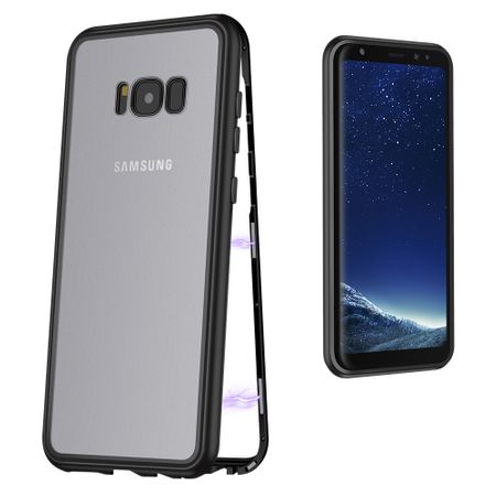 Husa compatibila cu samsung galaxy s8 plus magnetica black, mystyle perfect fit cu spate de sticla securizata premium