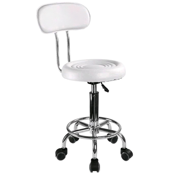 Set 3 bucati - Scaun hidraulic cu spatar si roti, Alb, Taburet rotativ, Pentru salon, Cosmetica, Manichiura, Pedichiura, Frizerie, Coafor, Piele ecologica, Cu suport  pentru picioare