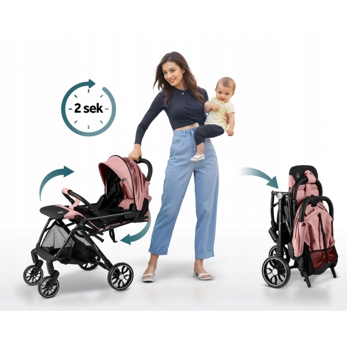 Carucior sport pentru copii, 78 x 33 x 104 cm, nukido paseo, roz