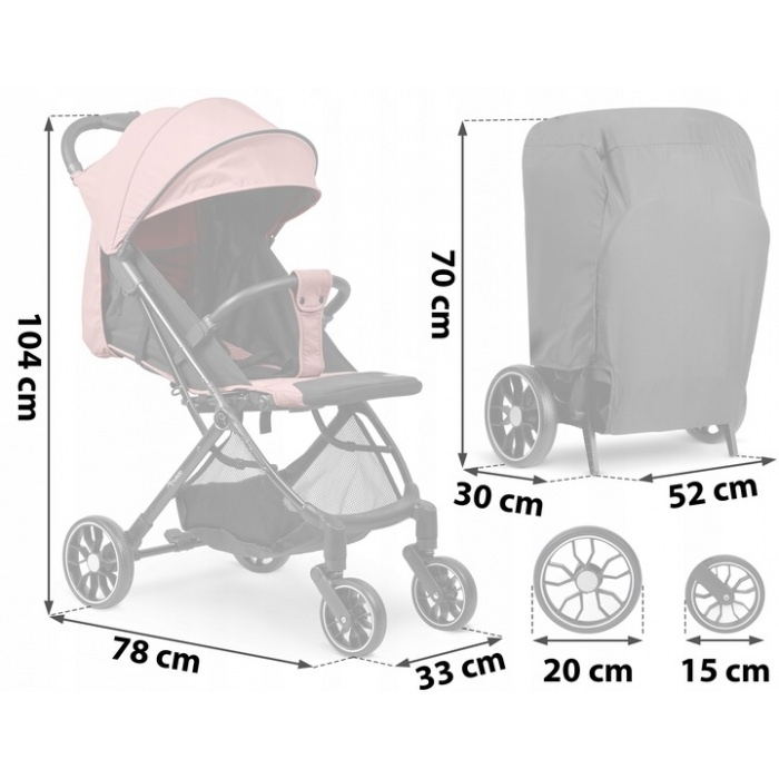 Carucior sport pentru copii, 78 x 33 x 104 cm, nukido paseo, roz