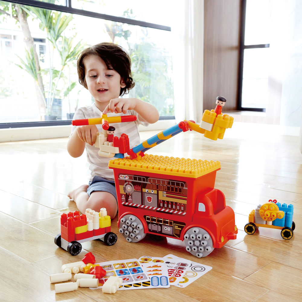 Set constructie polym - masina de pompieri de jucarie (106 piese)