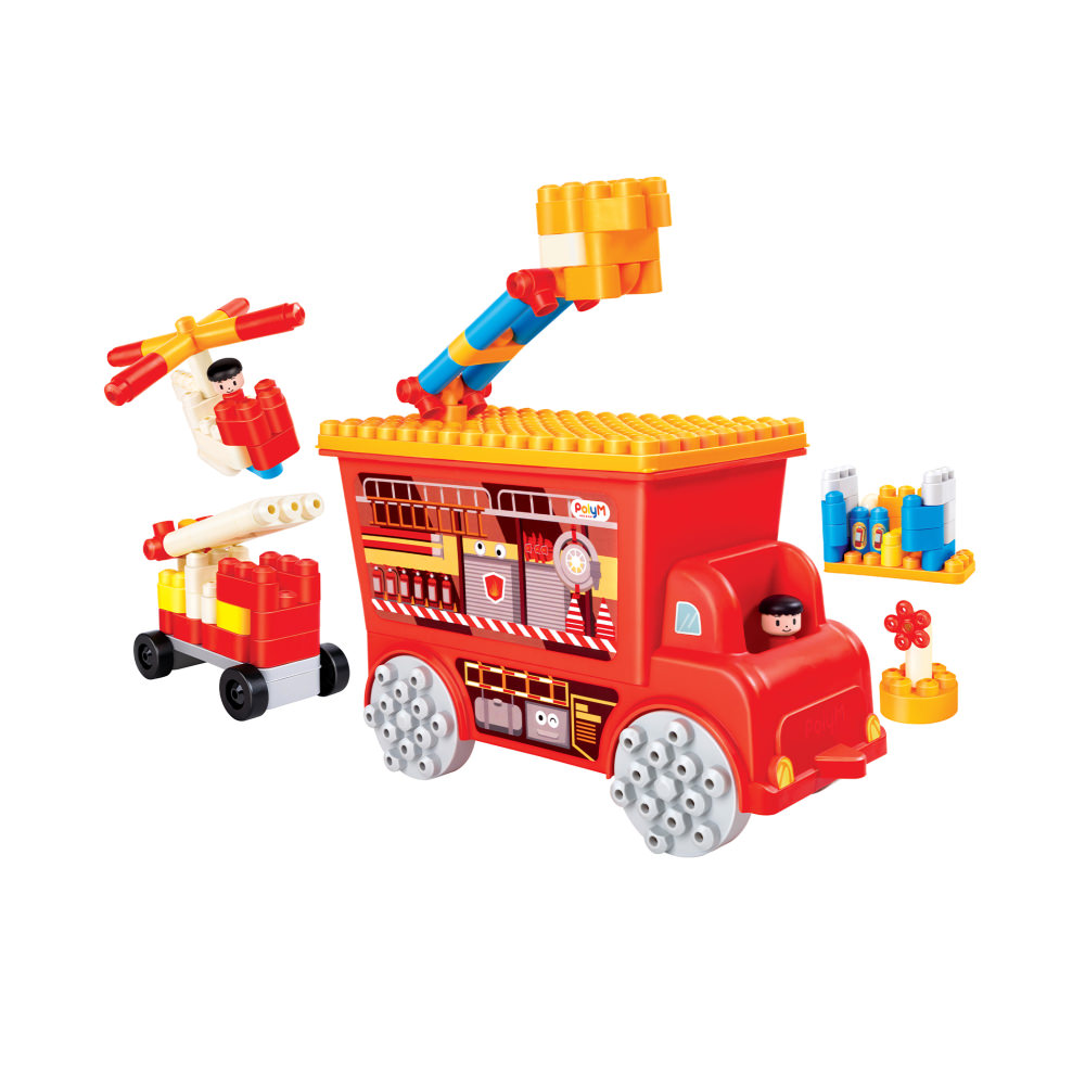 Set constructie polym - masina de pompieri de jucarie (106 piese)