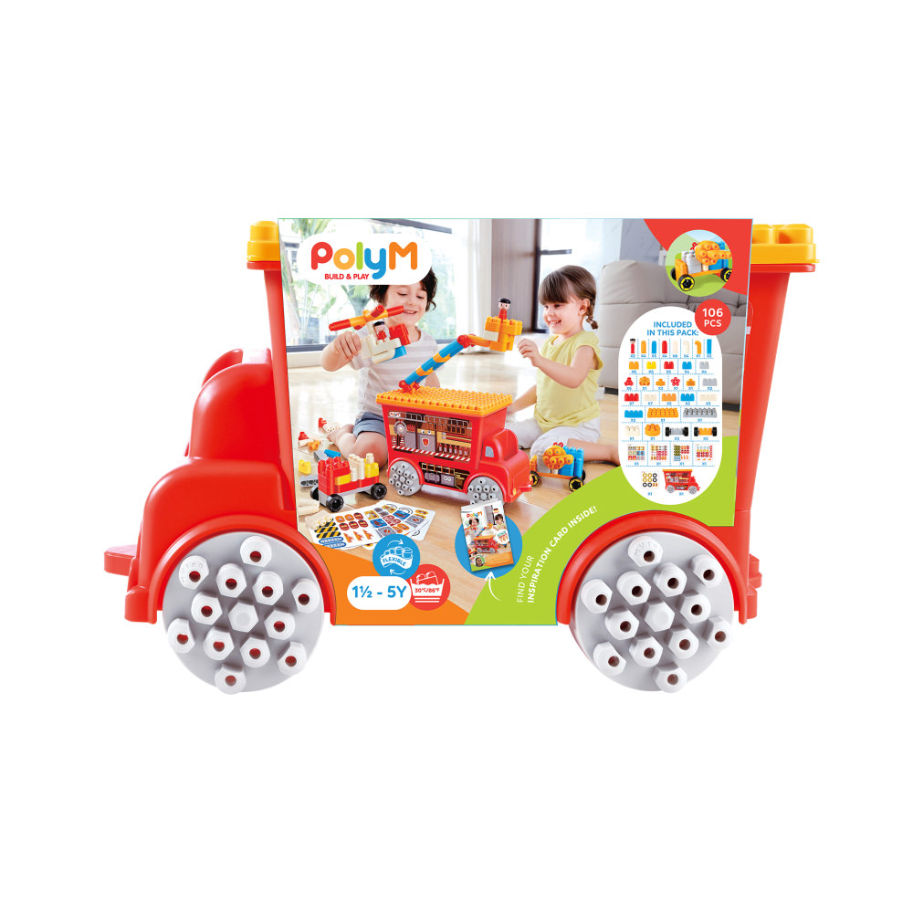 Set constructie polym - masina de pompieri de jucarie (106 piese)