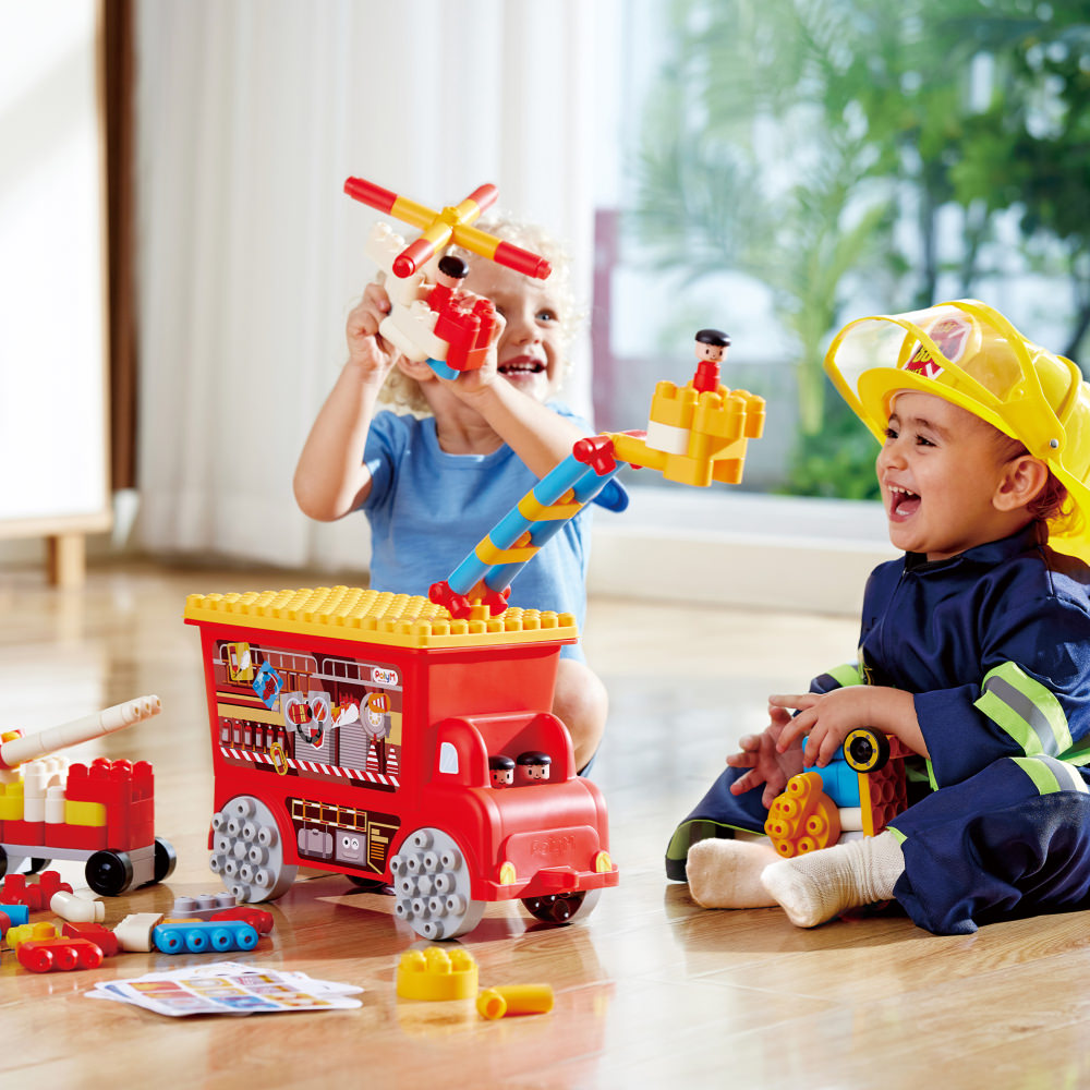 Set constructie polym - masina de pompieri de jucarie (106 piese)