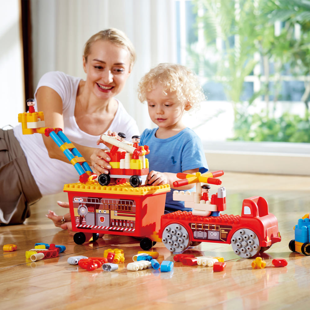 Set constructie polym - masina de pompieri de jucarie (106 piese)