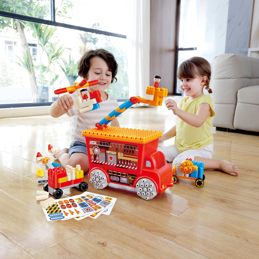 Set constructie polym - masina de pompieri de jucarie (106 piese)