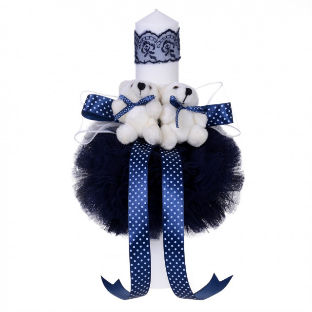 Set trusou botez, cutie trusou si lumanare, ursulet, fundita bleumarin,