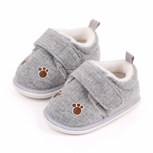 Pantofiori gri imblaniti pentru baietei - labute (marime disponibila: 6-9 luni