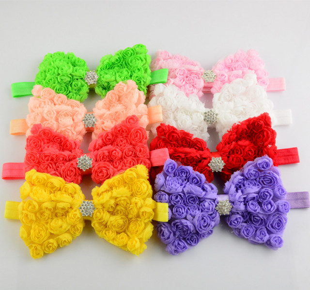 Bentita pentru fetite - fundita din trandafirasi (marime disponibila: 0-12