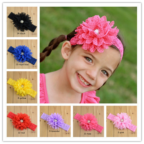 Bentita din dantela cu floare si perluta (marime disponibila: 0-12 luni,