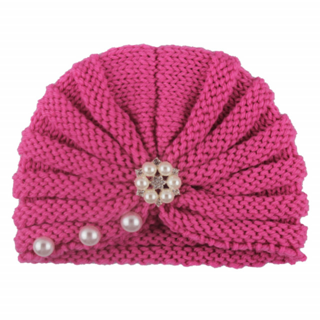 Caciulita crosetata tip turban cu perlute si strasuri (marime disponibila: 6-9
