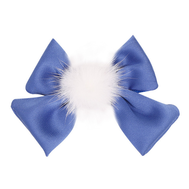 Set 2 clame pentru fetite - fundita cu pufulet (culoare: albastru)