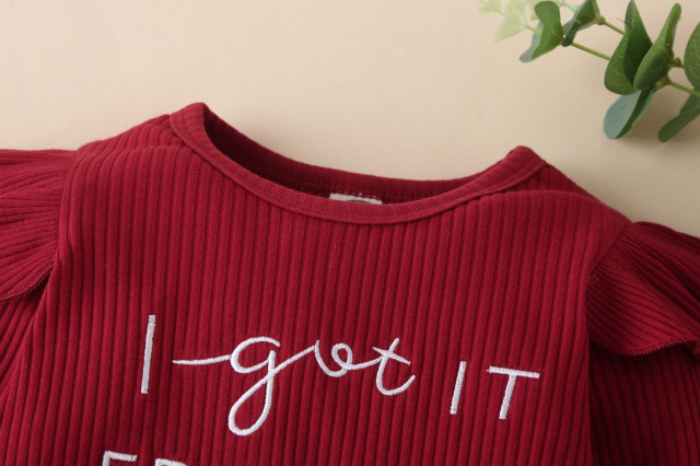 Compleu visiniu pentru fetite - i got it from my mama (marime disponibila: 9-12