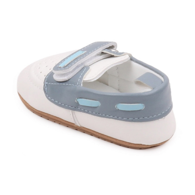 Pantofiori albi cu bleu de ocazie pentru baietei (marime disponibila: 3-6 luni