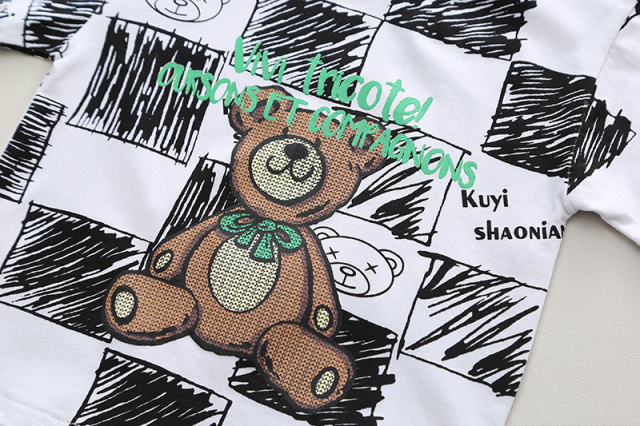 Costumas cu tricou alb si blugi pentru baietei - bear (marime disponibila: 5