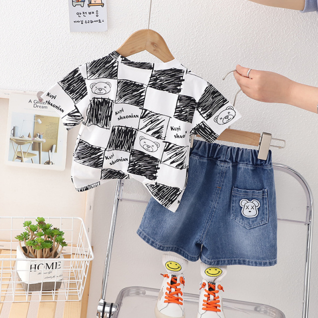 Costumas cu tricou alb si blugi pentru baietei - bear (marime disponibila: 5