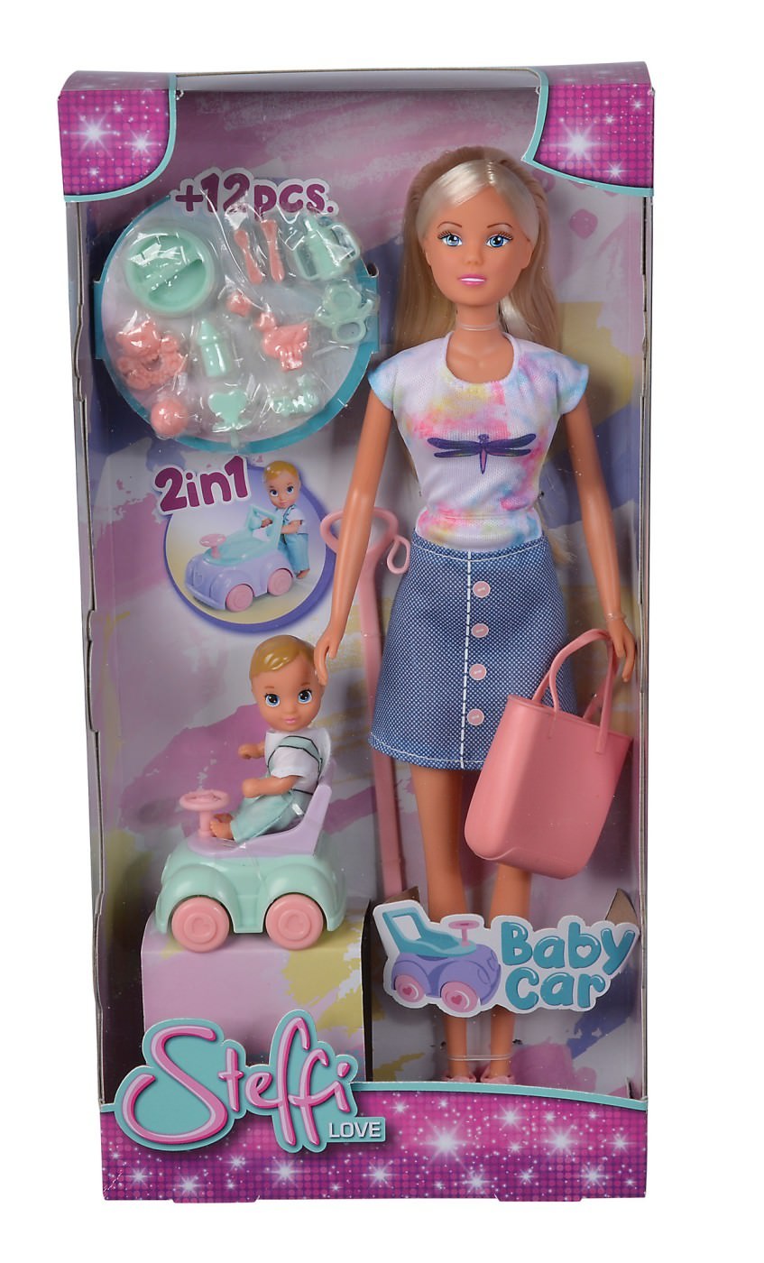 Papusa steffi cu bebelus, masinuta premergator si accesorii