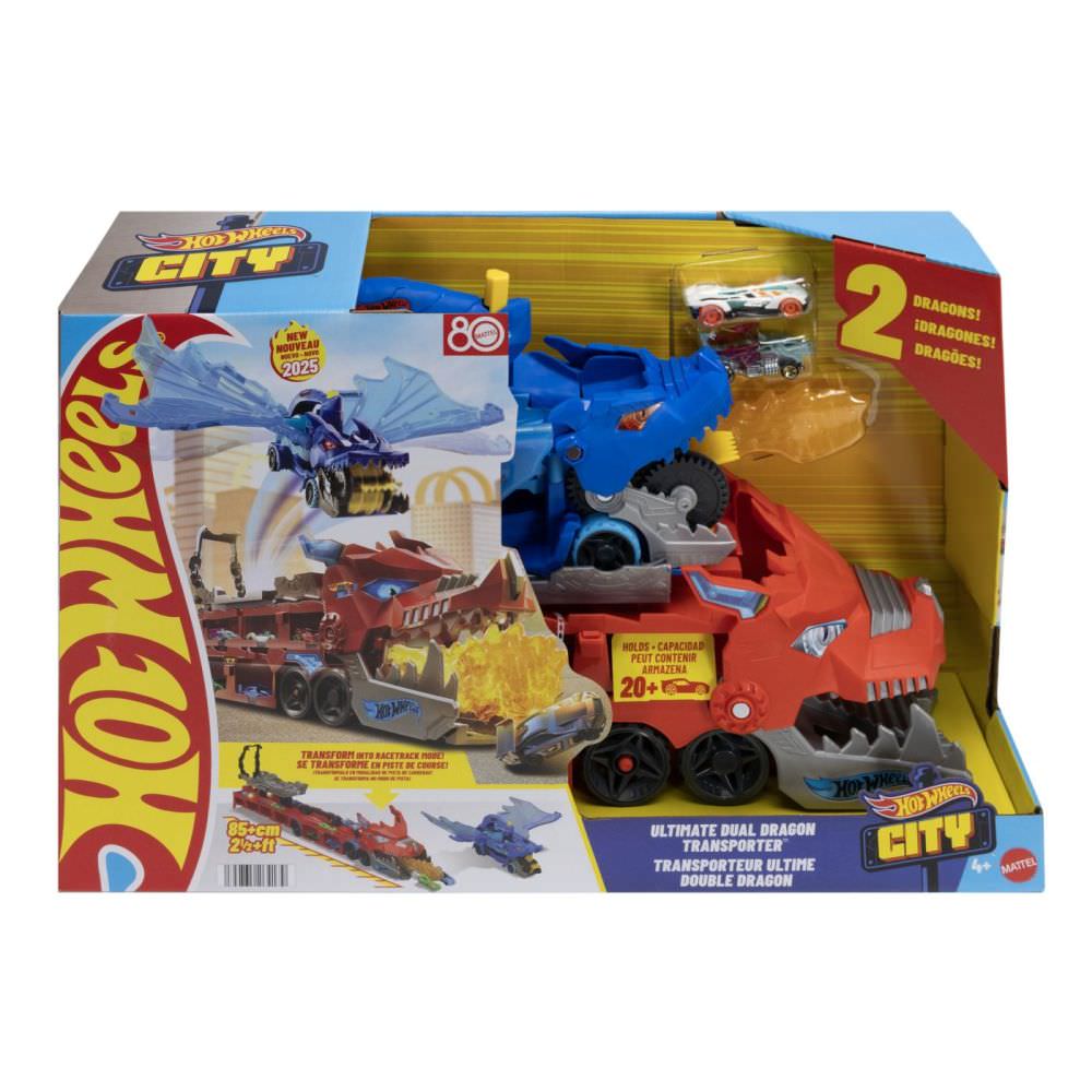 Set de joaca hot wheels city transportator suprem cu 2 dragoni