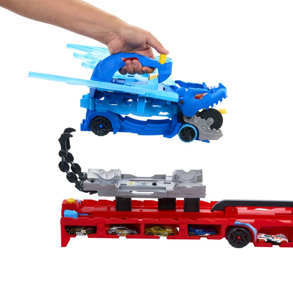 Set de joaca hot wheels city transportator suprem cu 2 dragoni