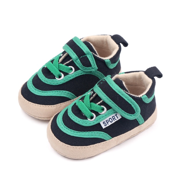 Pantofiori sport pentru bebelusi, negri cu insertii verzi (marime disponibila: