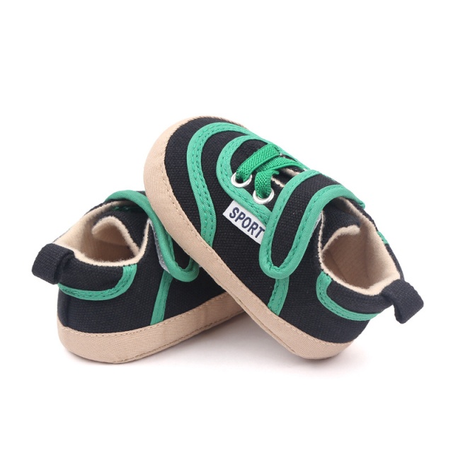 Pantofiori sport pentru bebelusi, negri cu insertii verzi (marime disponibila: