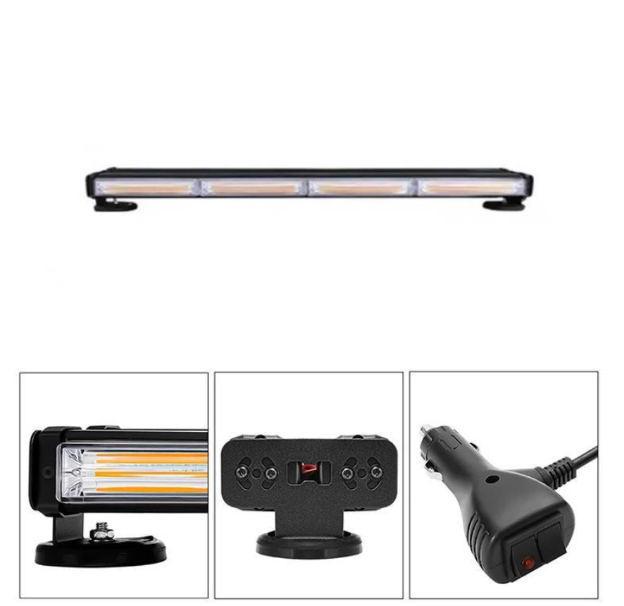 Rampa girofar cu magneti, 60 cm cu bara dubla stroboscop, 12v-24v, prindere magnetica, lumina galbena
