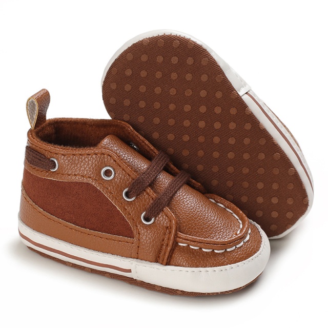 Pantofi pentru bebelusi, maro, cu sireturi (marime disponibila: 9-12 luni