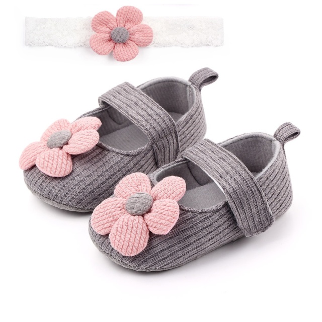 Pantofiori gri si bentita asortata (marime disponibila: 3-6 luni (marimea 18