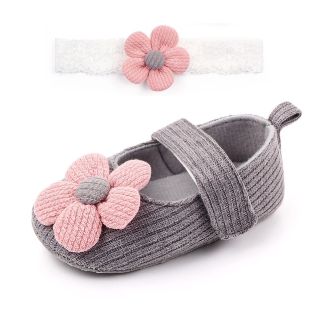 Pantofiori gri si bentita asortata (marime disponibila: 3-6 luni (marimea 18