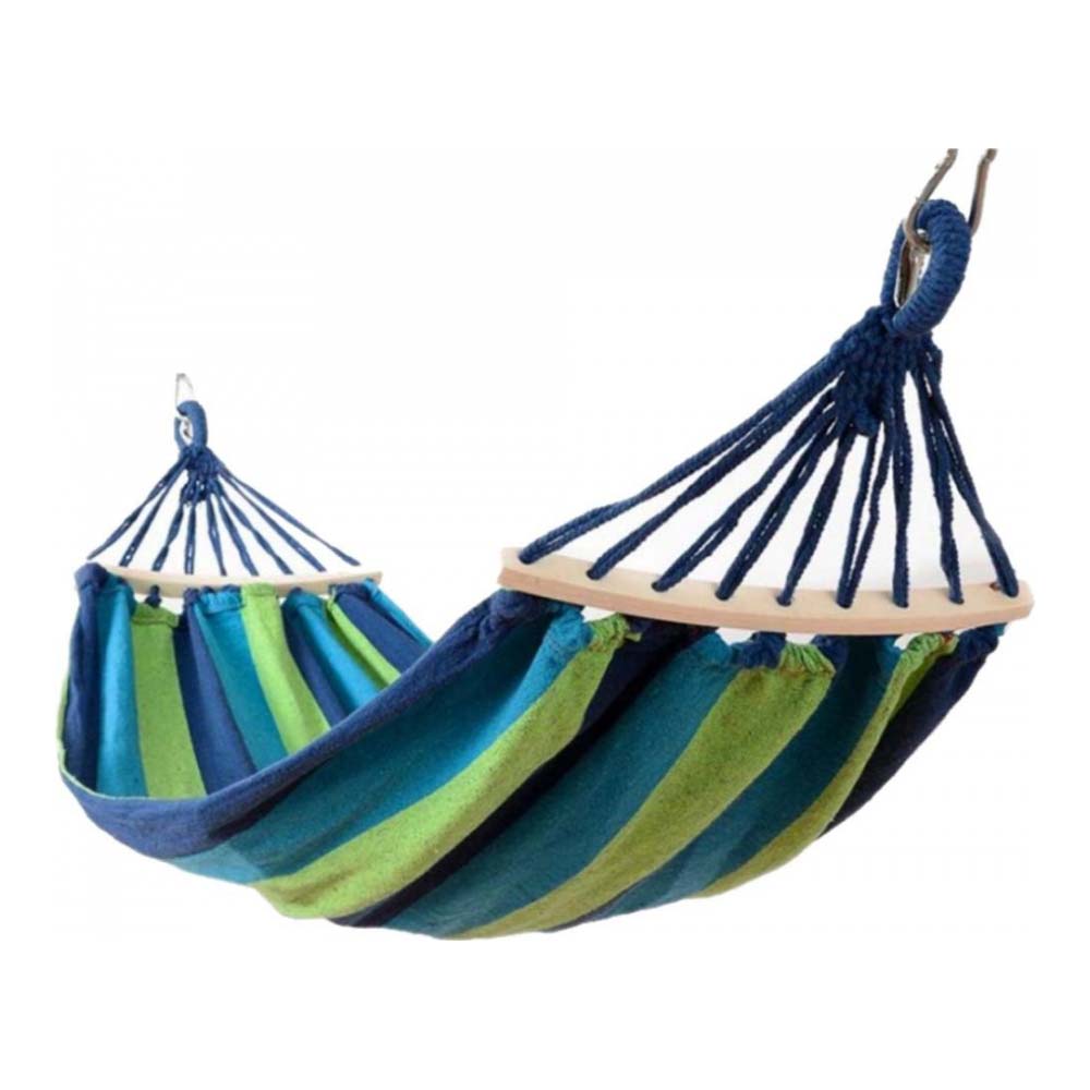 Hamac multicolor cu bara stabilizatoare din lemn