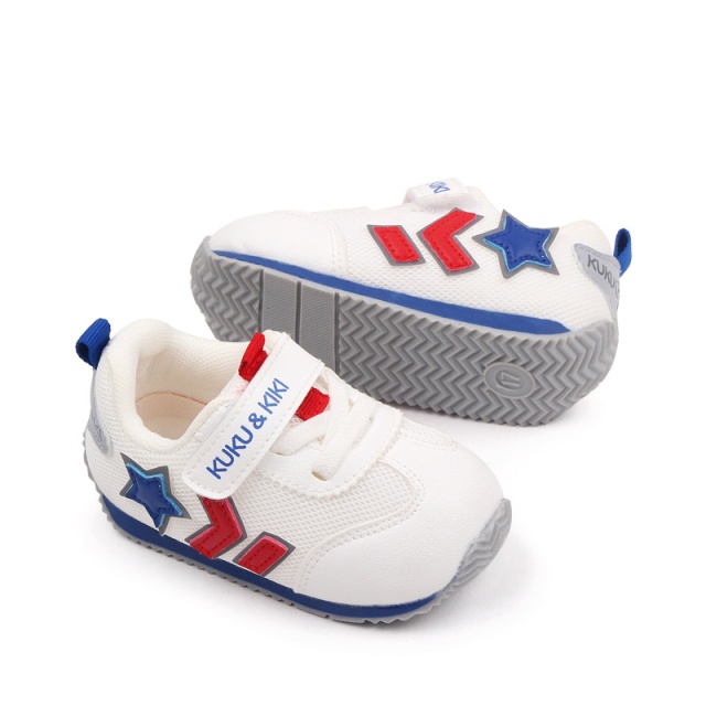 Adidasi pentru copii, albi, cu insertii rosii si albastre (marime disponibila: