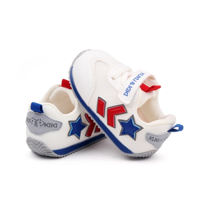 Adidasi pentru copii, albi, cu insertii rosii si albastre (marime disponibila: