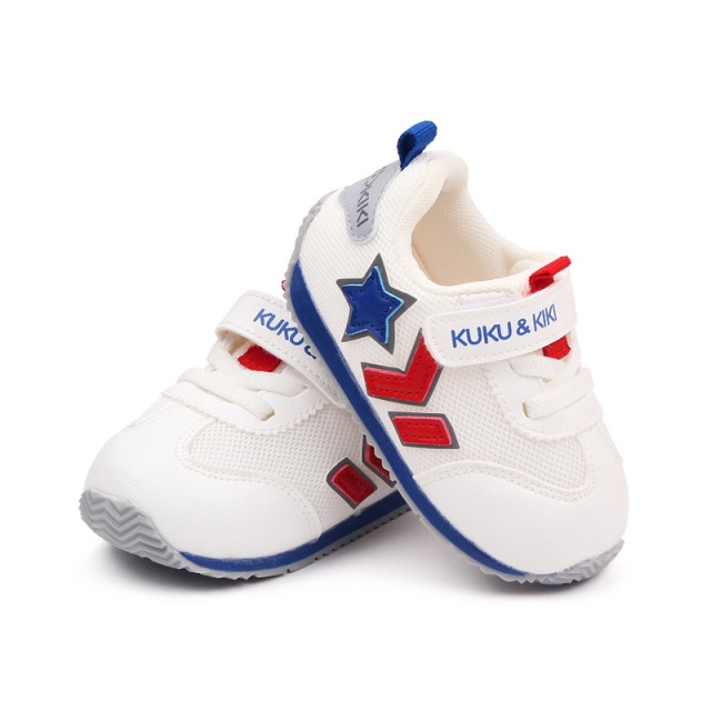 Adidasi pentru copii, albi, cu insertii rosii si albastre (marime disponibila: