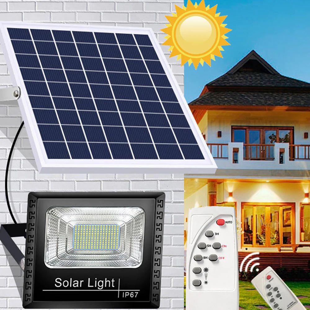 Proiector led 1200w cu panou solar, 6500k, ip67, telecomanda