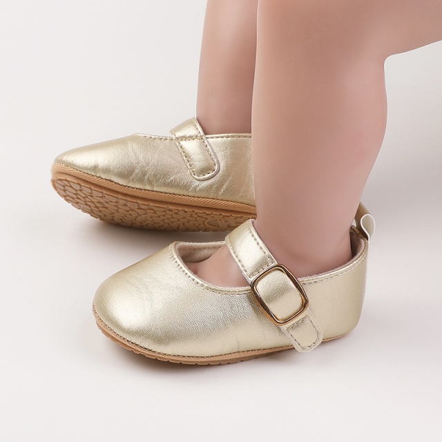 Pantofiori aurii eleganti pentru bebelusi cu bareta cu arici (marime