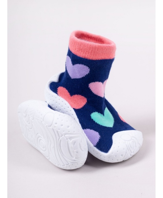 Mocasini pentru copii cu talpă antiderapantă – model cu inimioare colorate