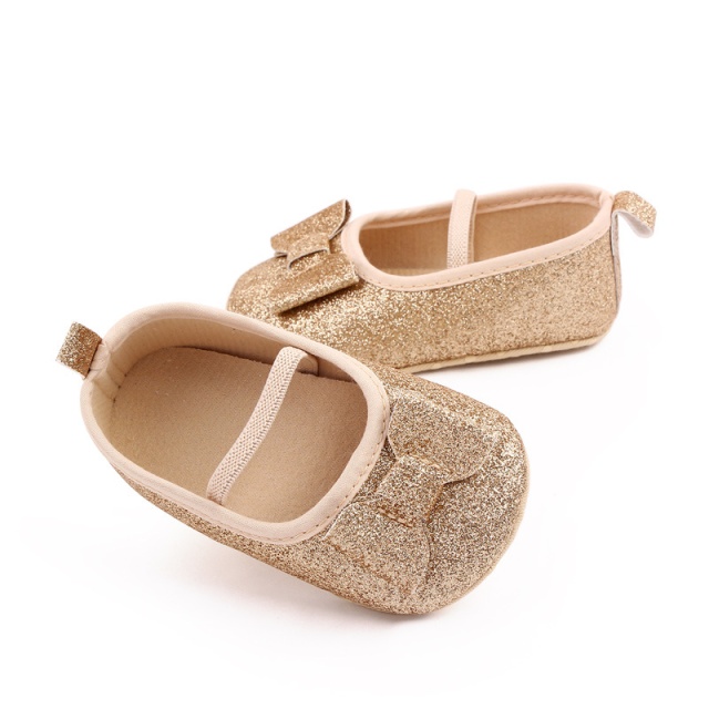 Pantofiori aurii cu fundita delicata (marime disponibila: 3-6 luni (marimea 18