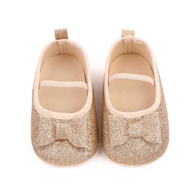 Pantofiori aurii cu fundita delicata (marime disponibila: 6-9 luni (marimea 19