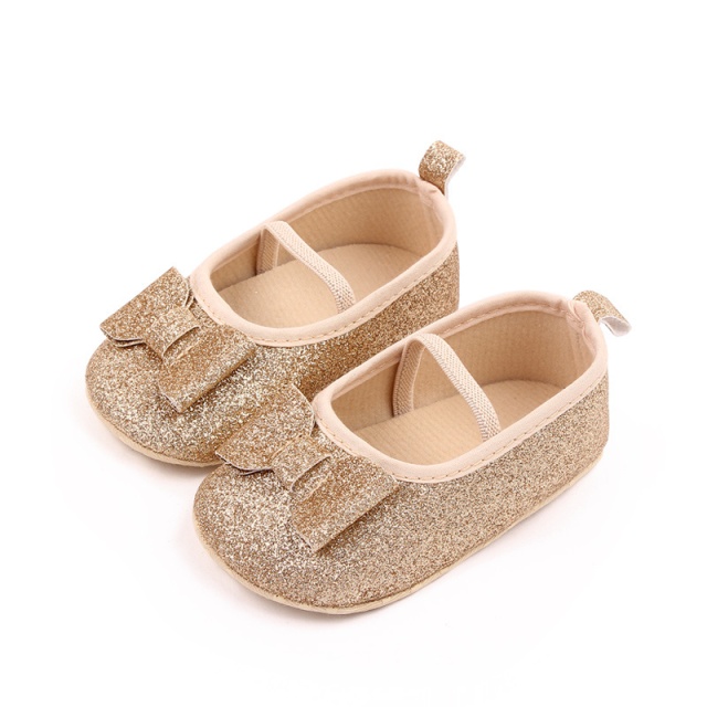 Pantofiori aurii cu fundita delicata (marime disponibila: 6-9 luni (marimea 19