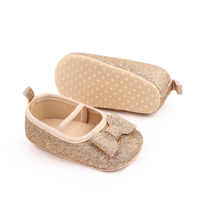 Pantofiori aurii cu fundita delicata (marime disponibila: 9-12 luni (marimea 20