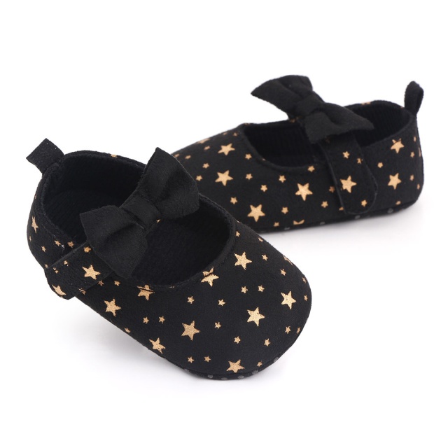 Pantofiori bebelusi negri cu stelute aurii si fundita eleganta (marime