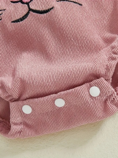 Salopeta adorabila pentru bebelusi cu imprimeu iepuras si fundite (marime