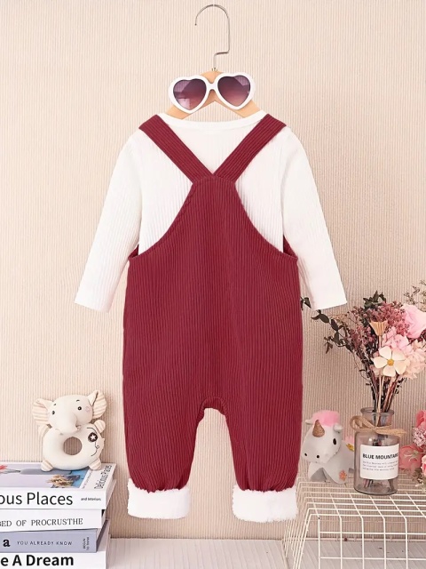 Set salopeta visinie si bluzita alba - elefantel (marime disponibila: 9-12 luni