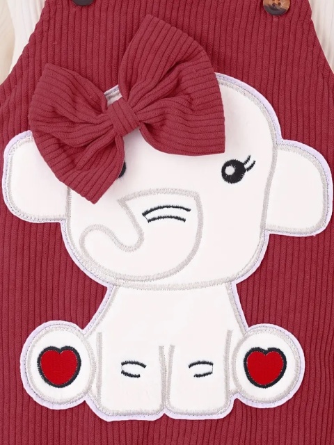 Set salopeta visinie si bluzita alba - elefantel (marime disponibila: 9-12 luni