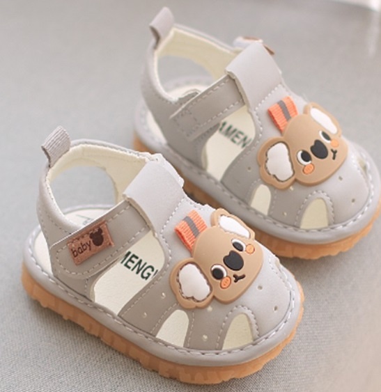 Sandalute gri cu piuitoare - ursuletul coala (marime disponibila: 9-12 luni