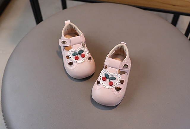Pantofiori roz pudra pentru fetite - cirese (marime disponibila: marimea 21)